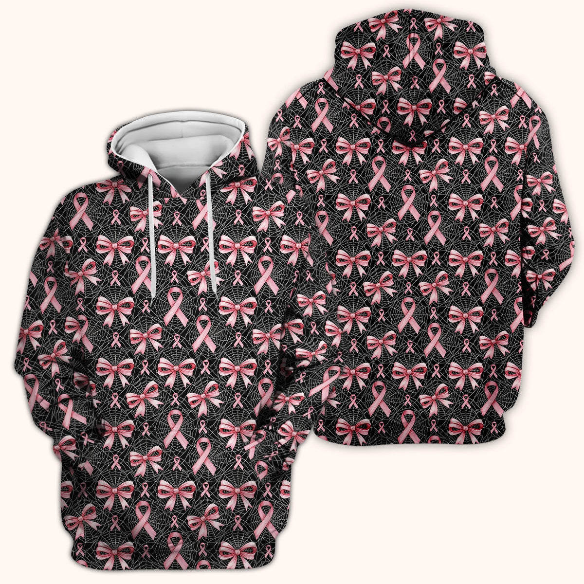 Pink Ribbon Pattern Nurse Scrub Top