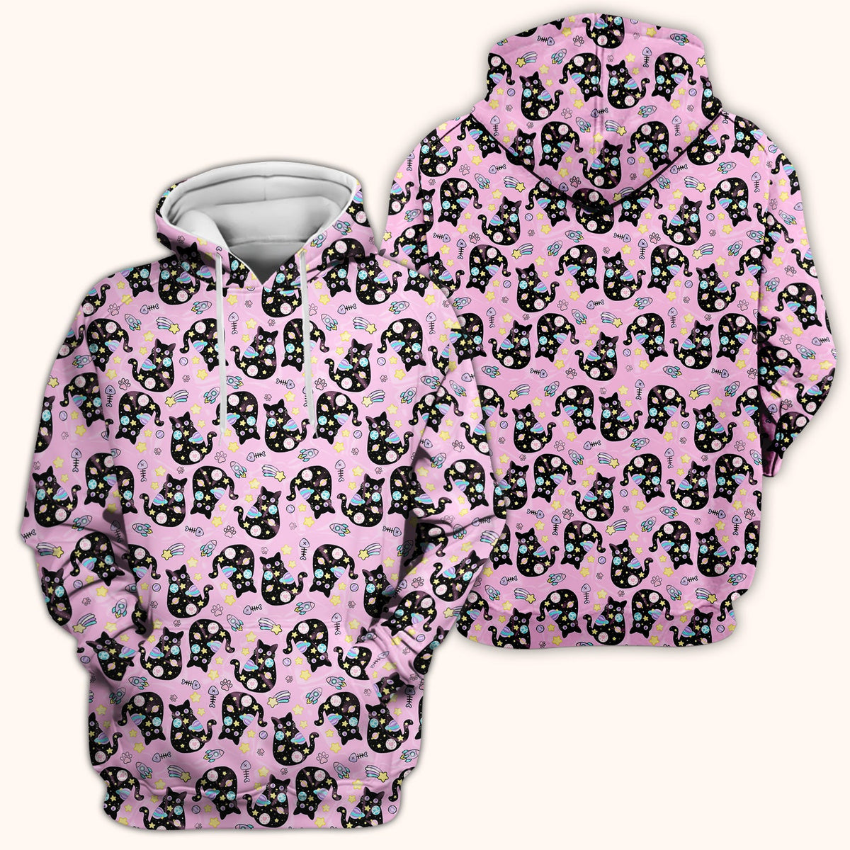 Galaxy Black Cat Space Nurse Scrub Top