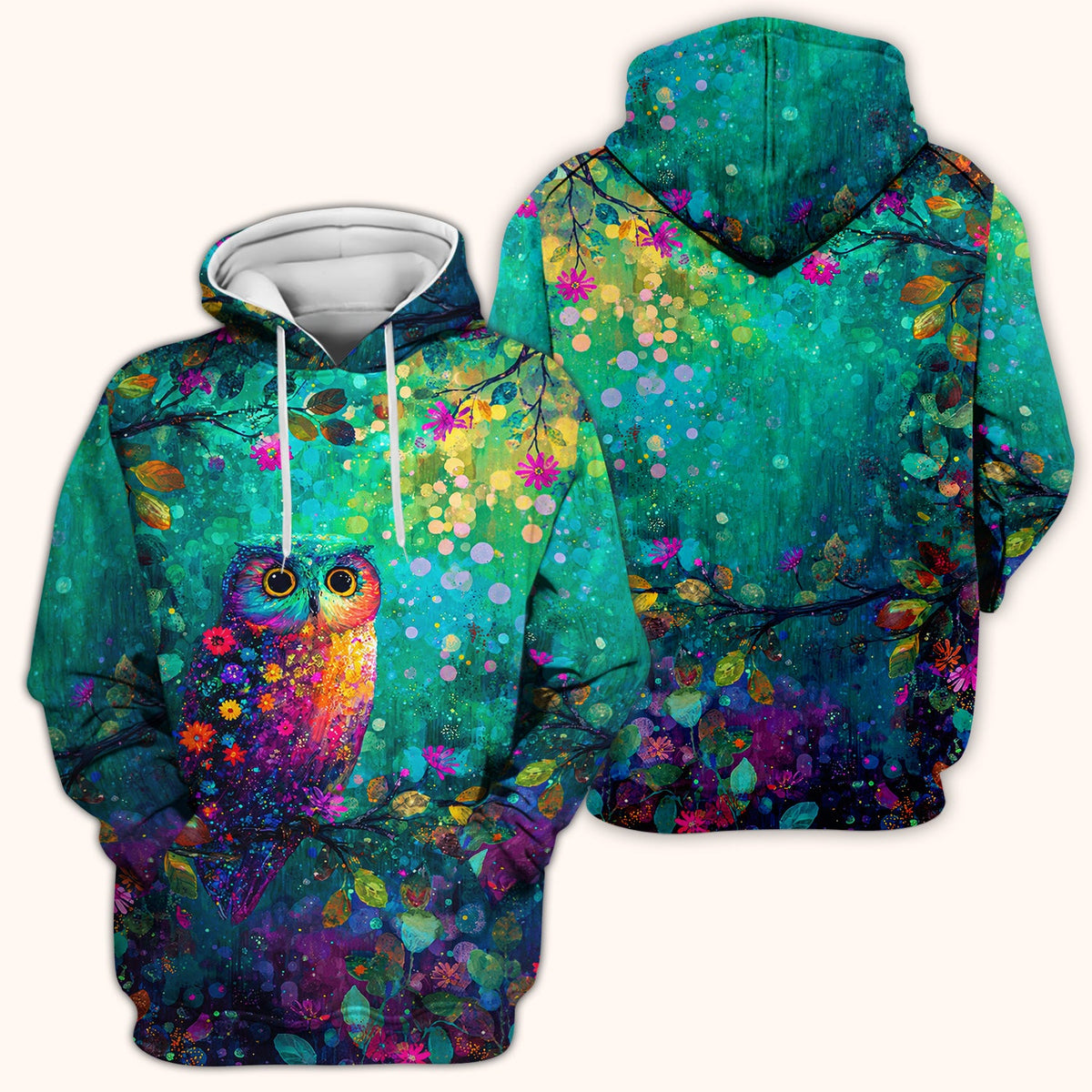 Colorful Owl Forest Nurse Scrub Top