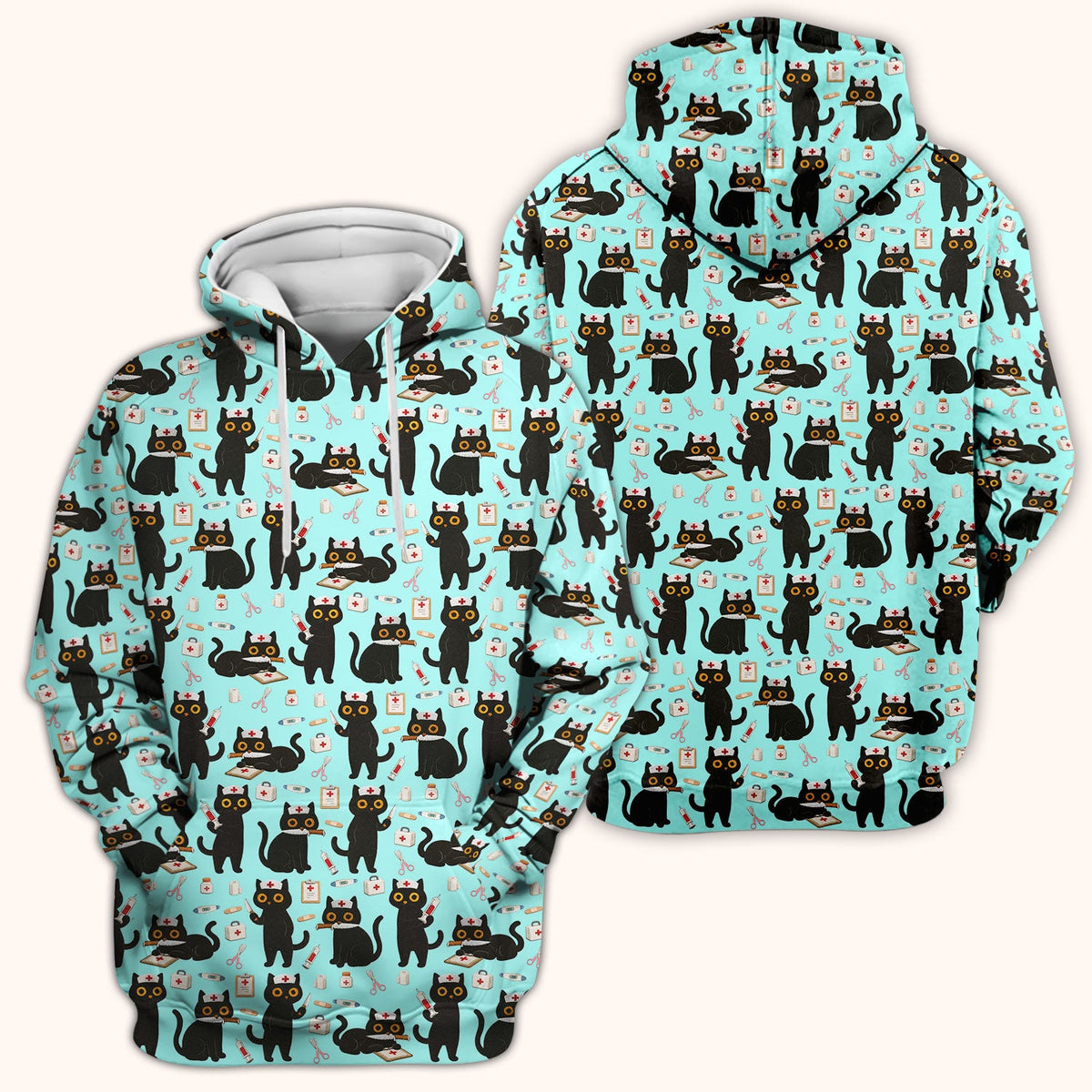 Cute Black Cat Nurse Scrub Top