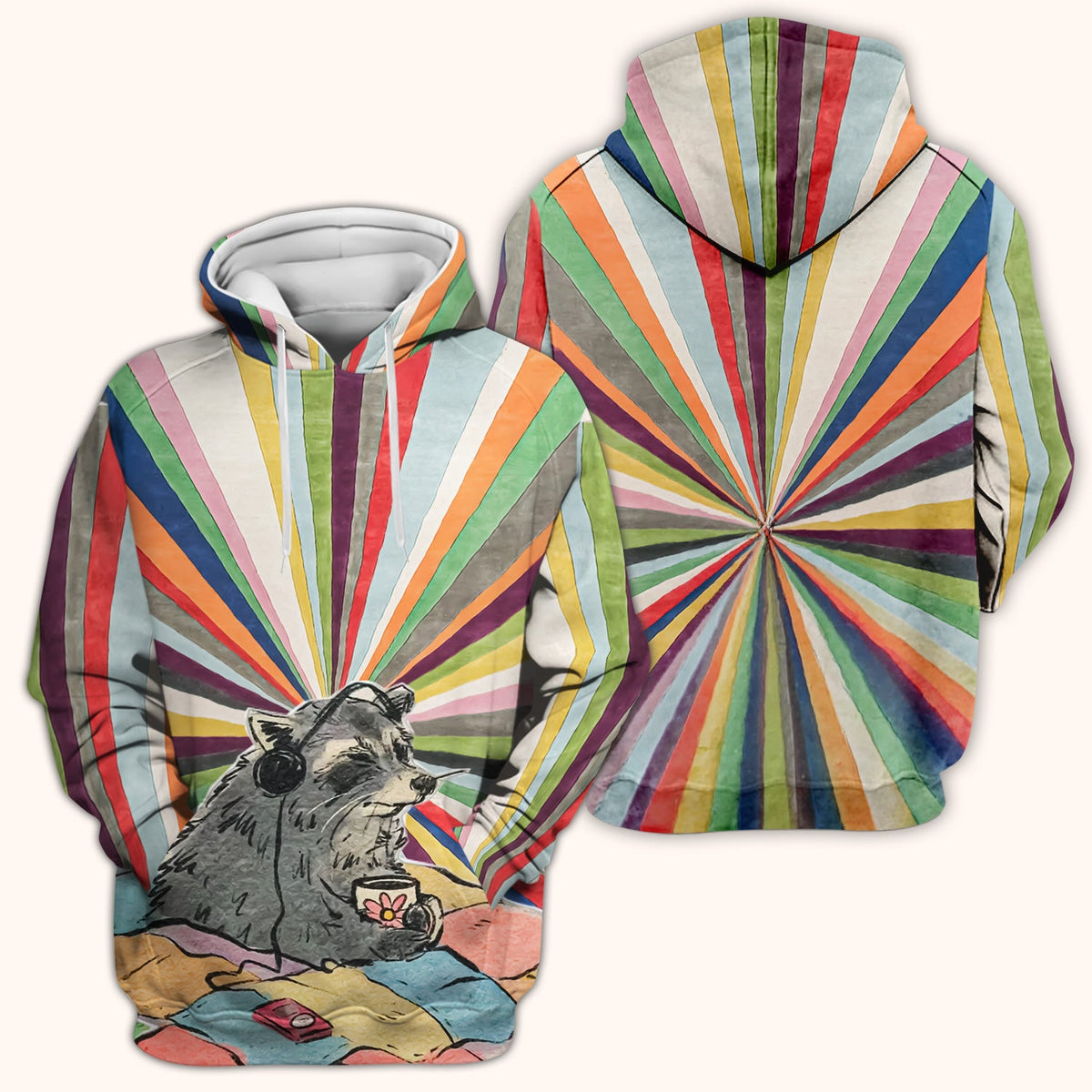 Chill Raccoon Rainbow Music Nurse Scrub Top