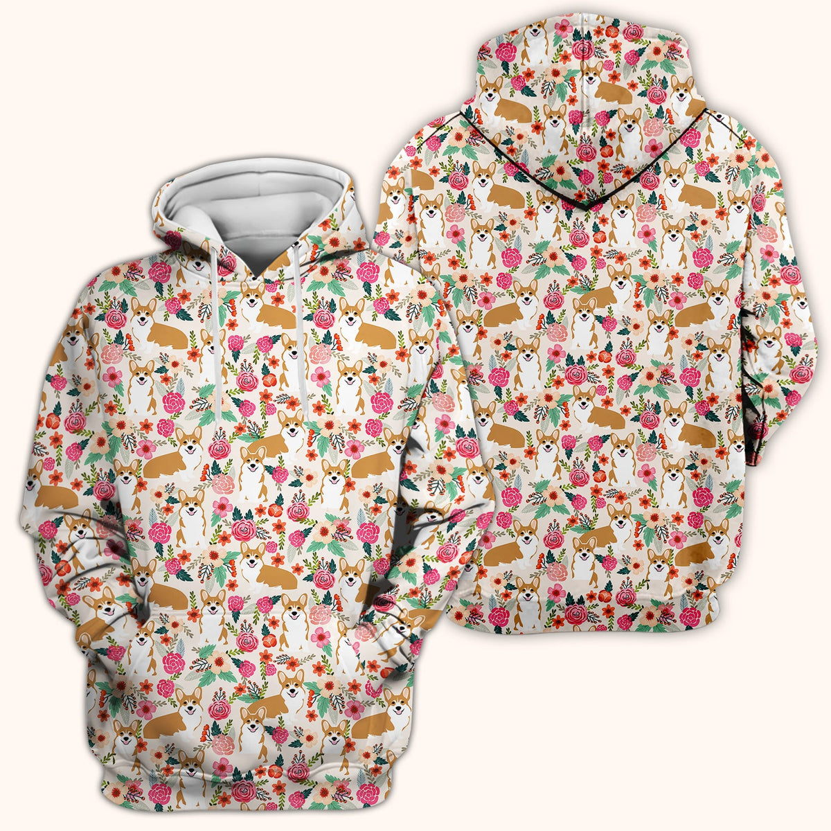 Corgi Floral Garden Nurse Scrub Top