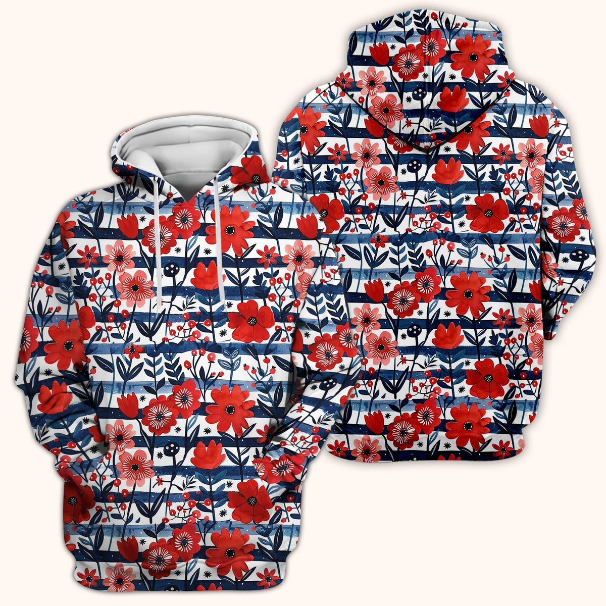 Red Poppy Navy Stripe Nurse Scrub Top