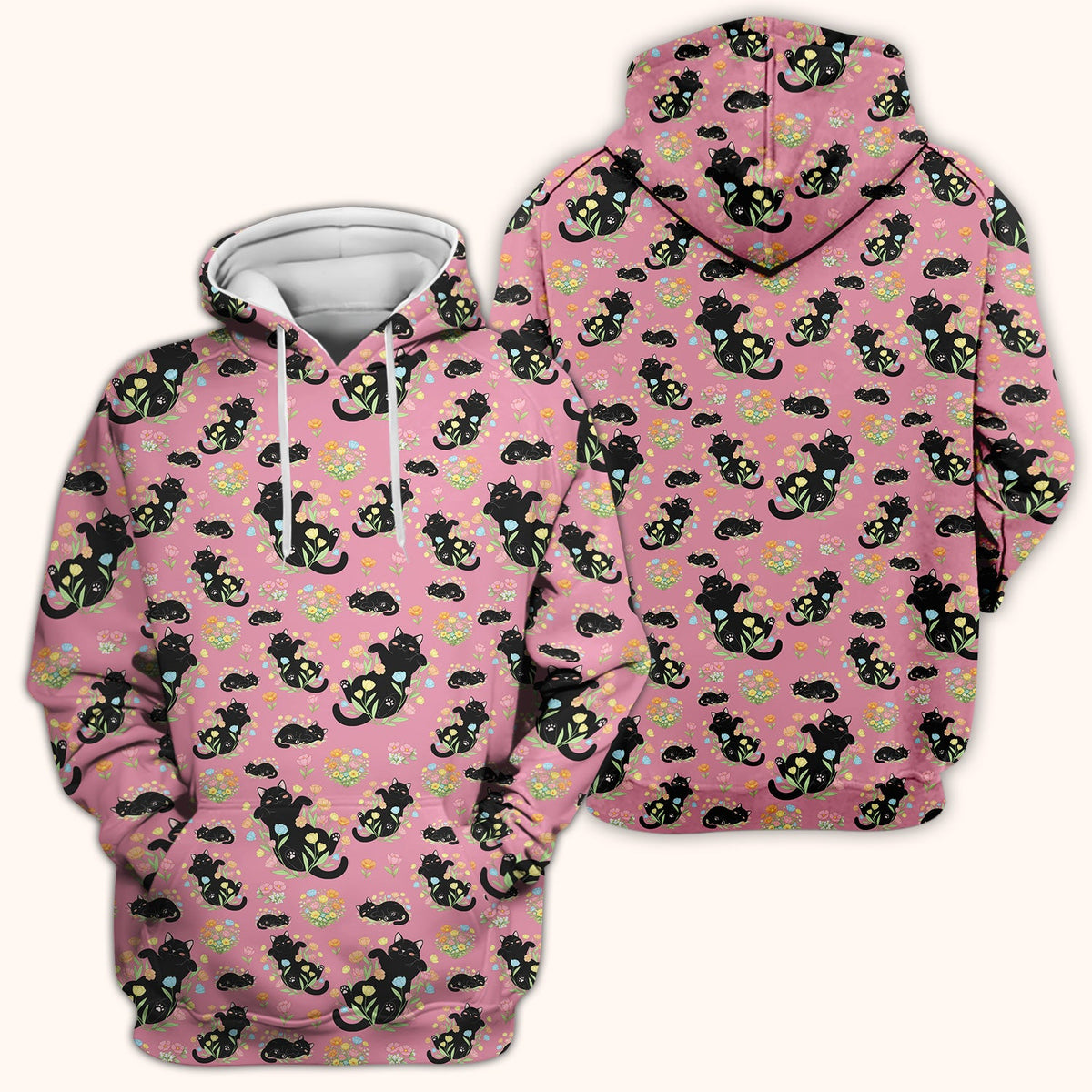 Cats Cute Poses Floral Nurse Scrub Top