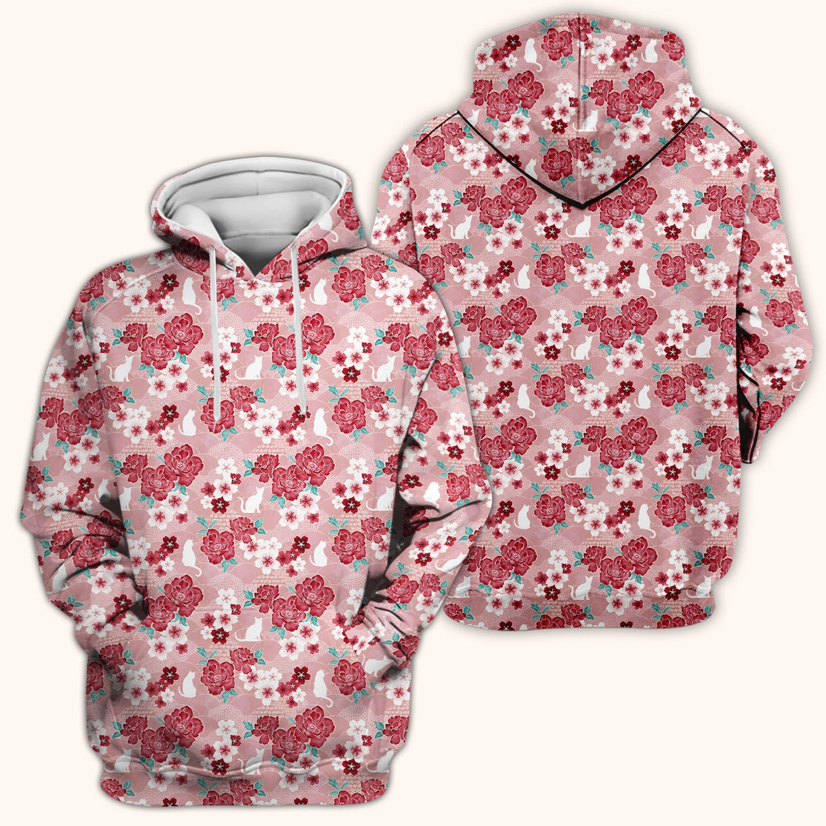 Floral White Cat Nurse Scrub Top