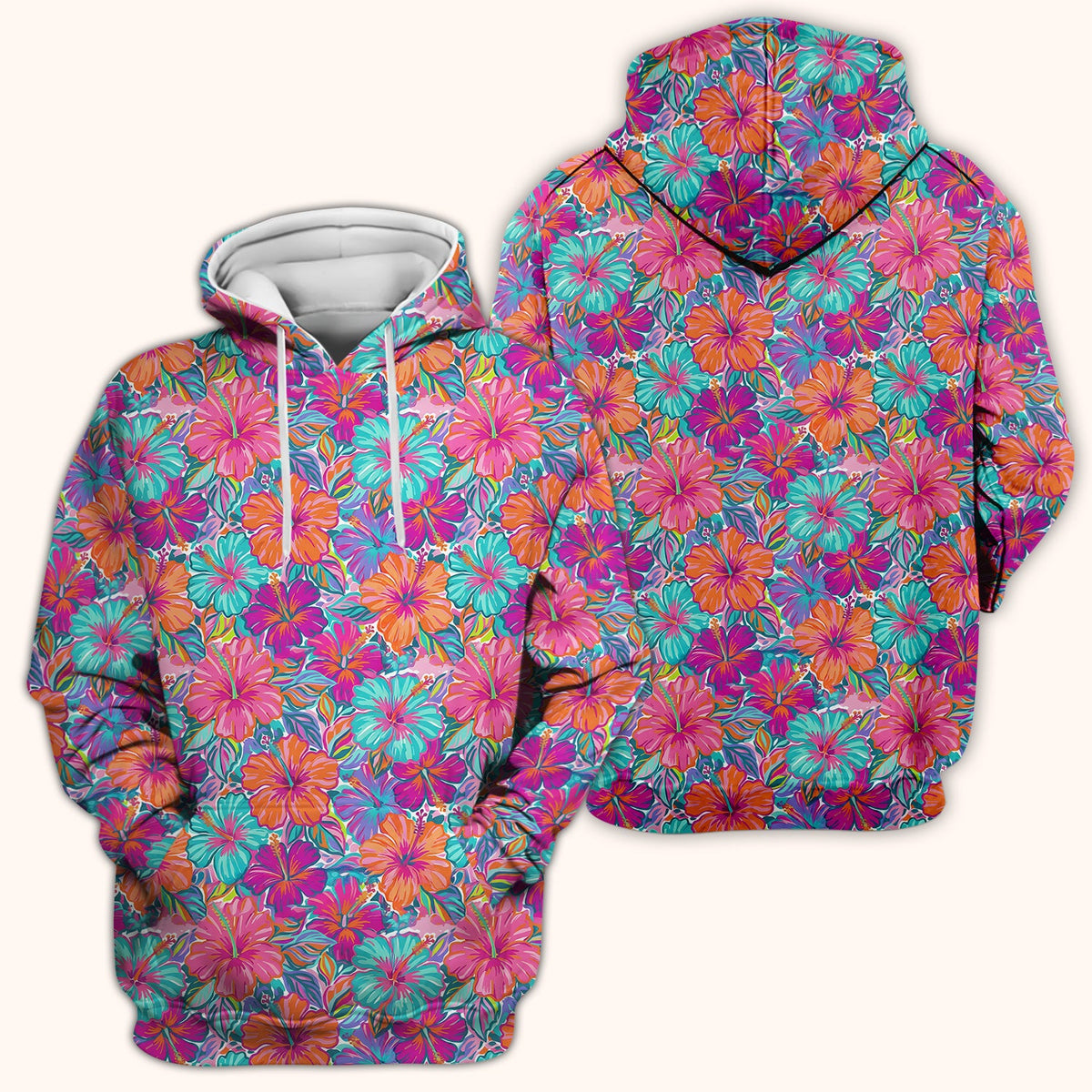 Vibrant Hibiscus Tropical Floral Pattern Scrub Top, Comfortable Scrubs for Nurses