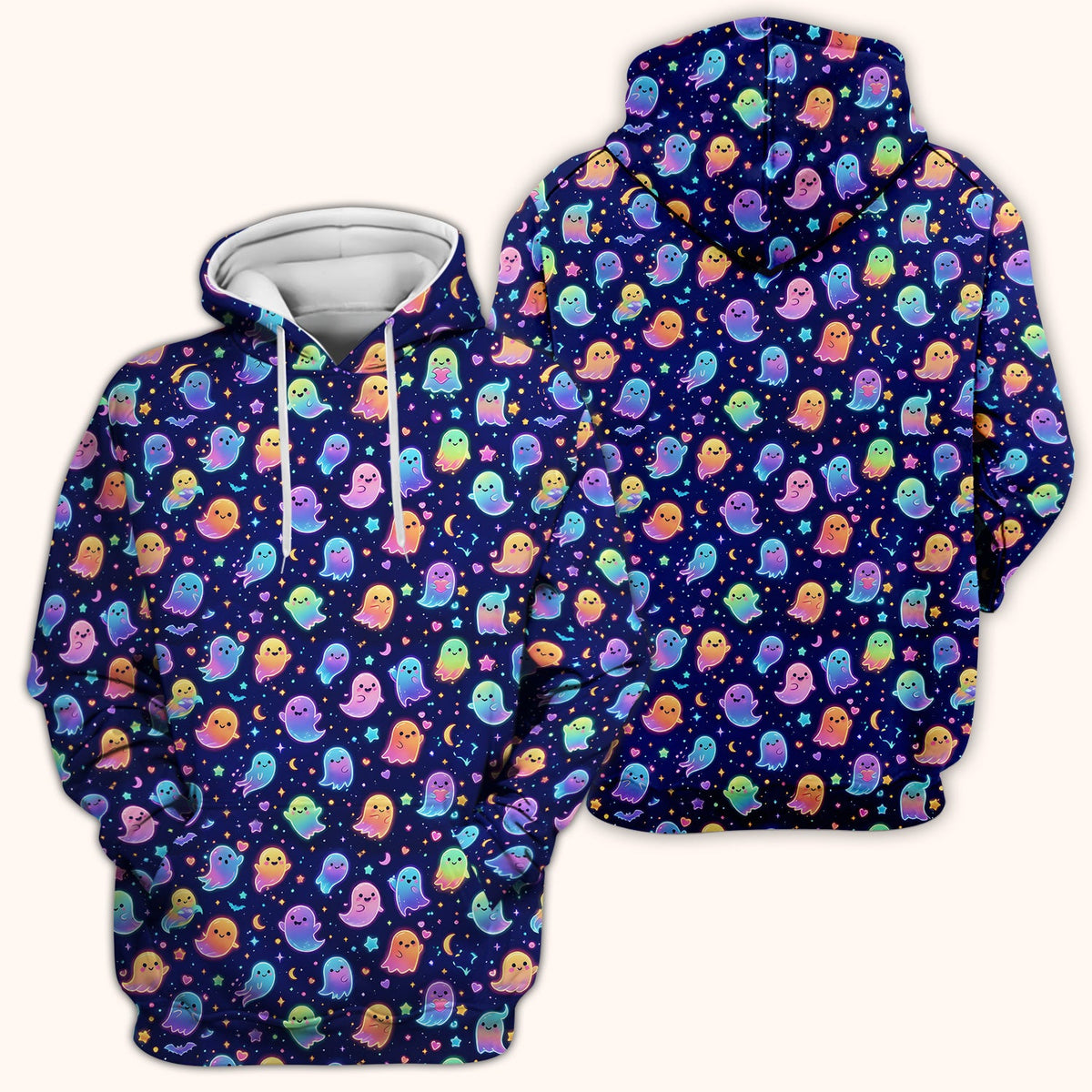 Neon Halloween Ghosts Nurse Scrub Top