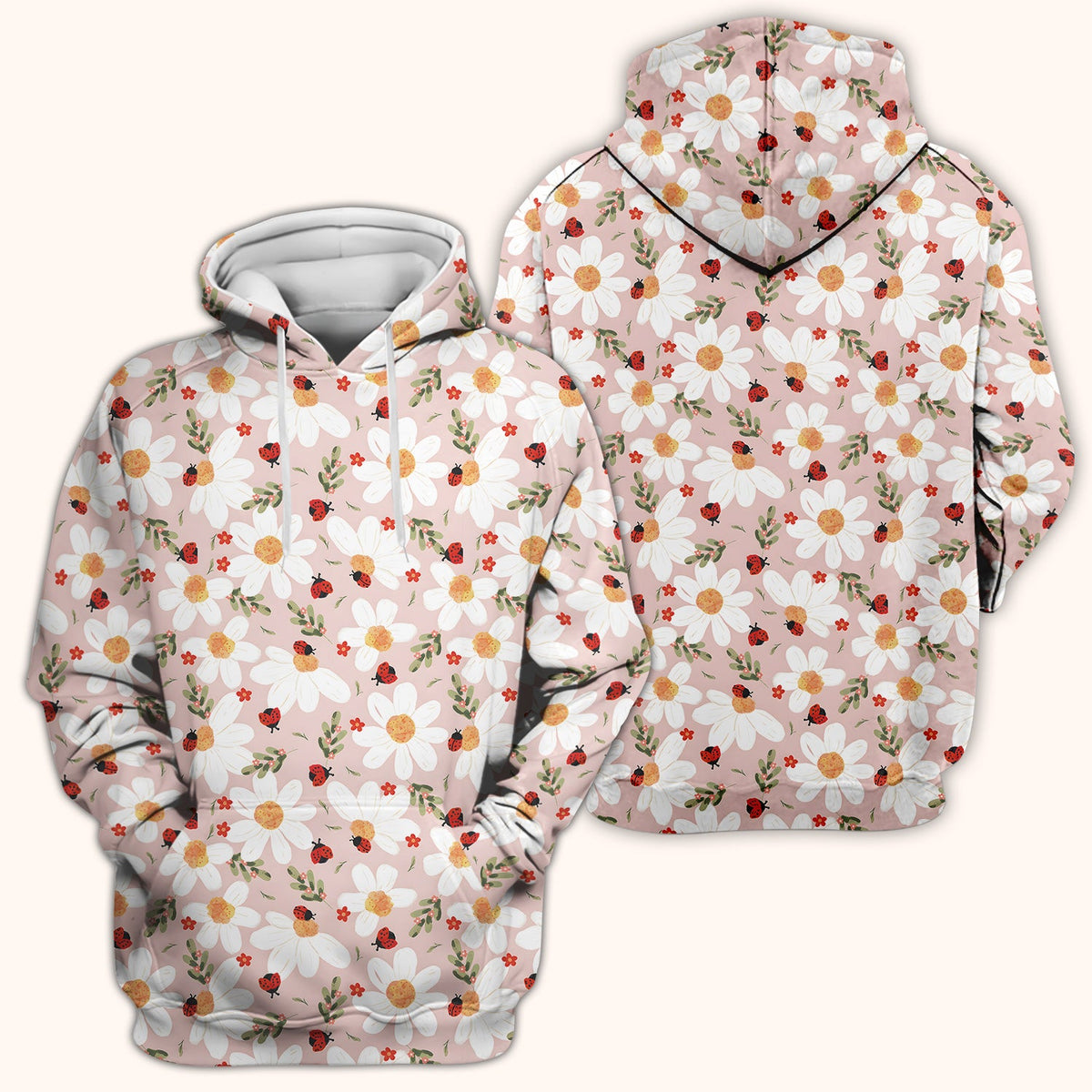 Daisy Ladybug Garden Blossom Pattern Scrub Top, Comfortable Scrubs for Nurses
