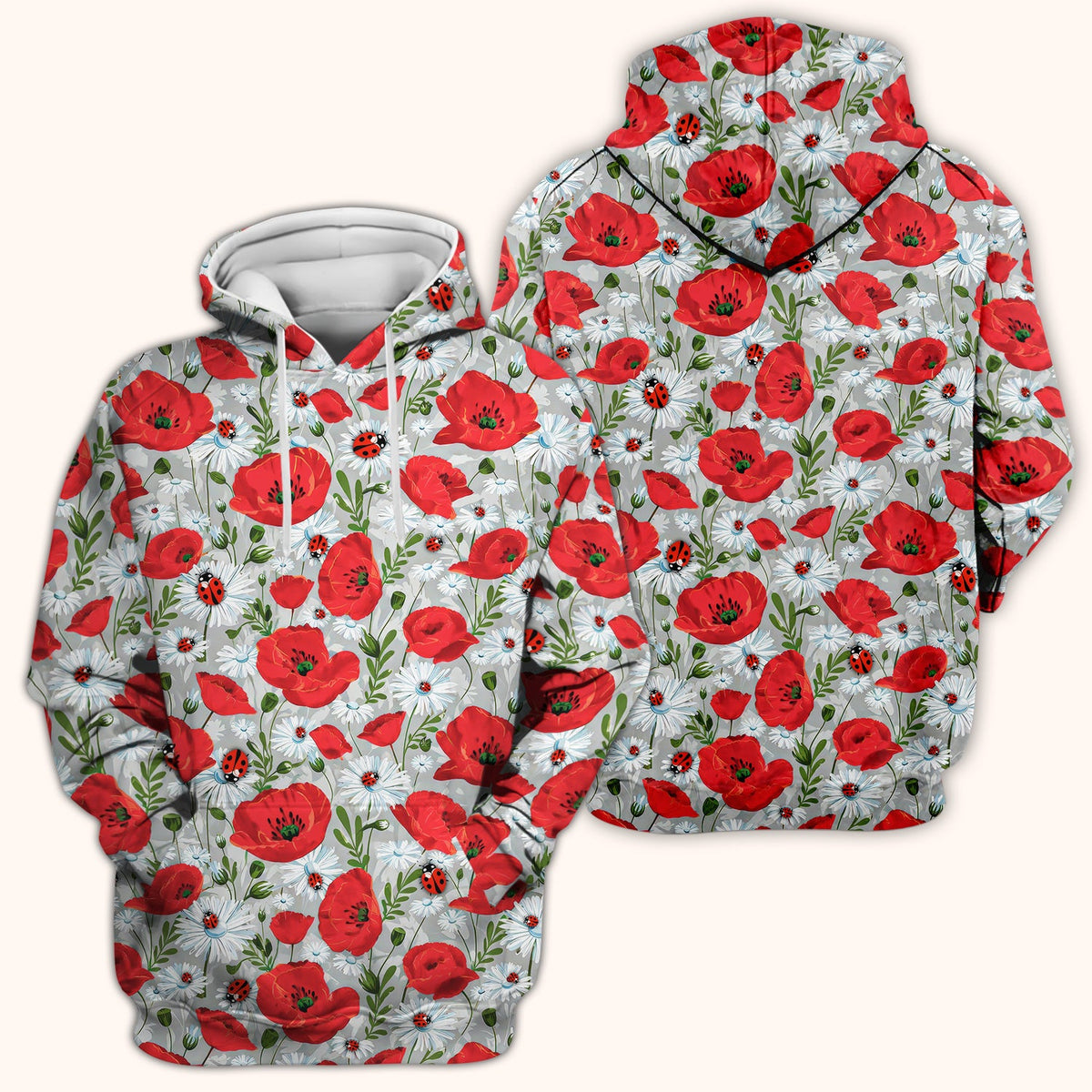 Red Poppy Daisy Ladybug Nurse Scrub Top