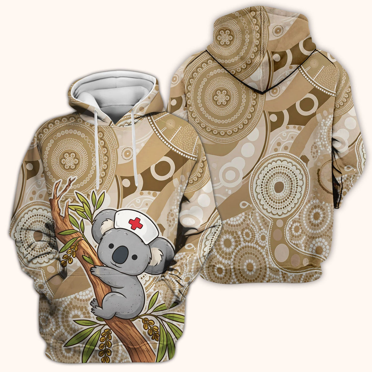 Australian Indigenous Inspired Dot Art Scrub Top, Cute Koala Pattern Nurse Shirt, Comfortable Scrubs For Nursing