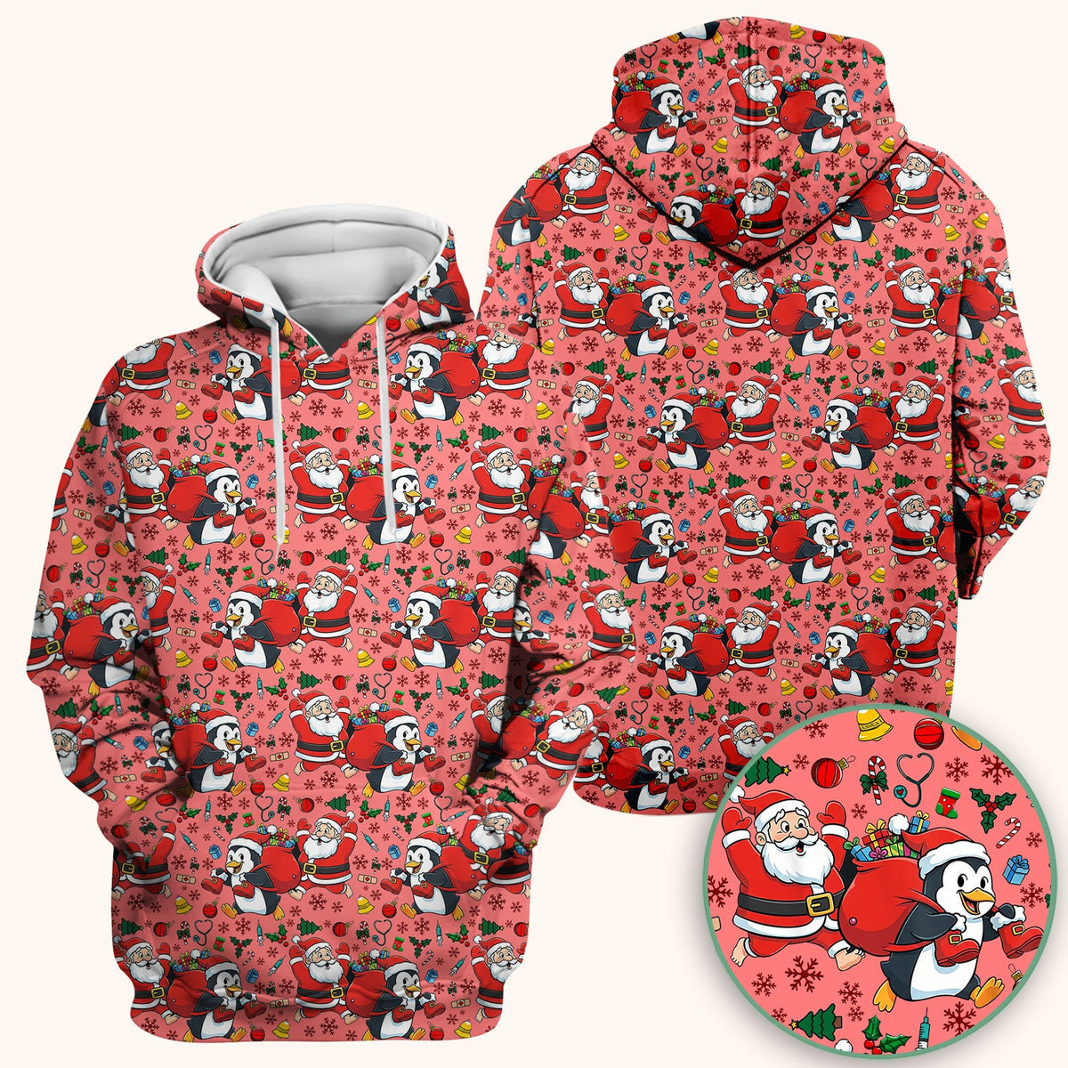 Penguin Santa Nurse Scrub Top - Christmas Gift