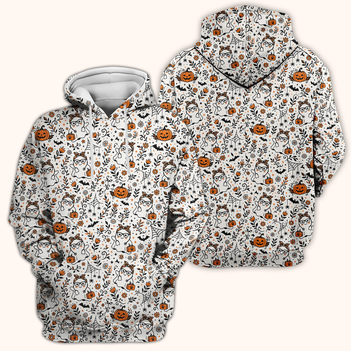 Halloween Ghost Pumpkins Nurse Scrub Top