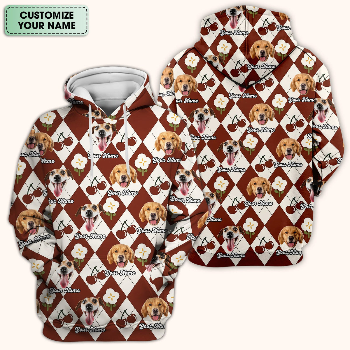 Dog Face Cherry Argyle Nurse Scrub Top