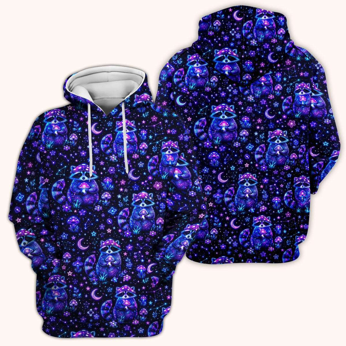Neon Mushroom Raccoon Galaxy Nurse Scrub Top
