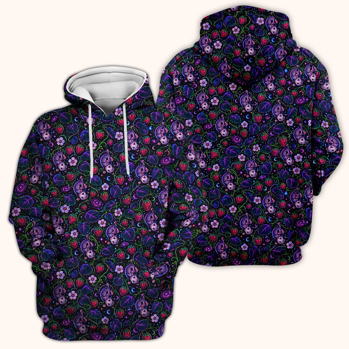 Galaxy Strawberry Opossum Nurse Scrub Top - Gift For Cat Lover