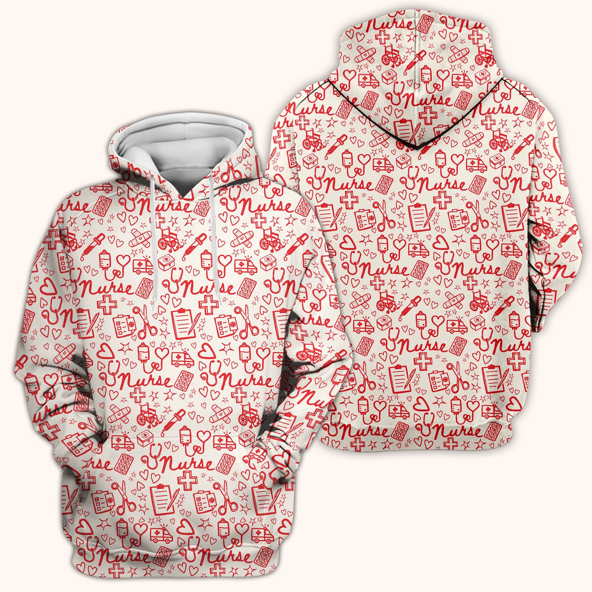 Cute Nurse Heart Medical Pattern Scrub Top, Comfortable Scrubs for Nurses