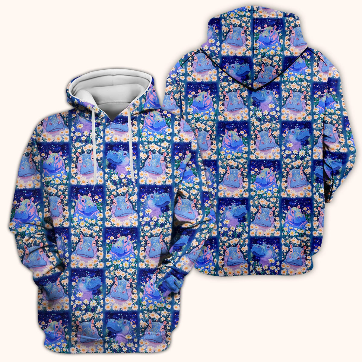 Hippo Daisy Patchwork Nurse Scrub Top
