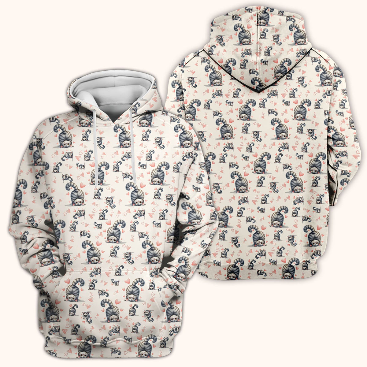 Valentine Cute Cat Scrub Top, Cat Heart Pattern Nurse Uniform, Comfortable Scrubs For Nurses