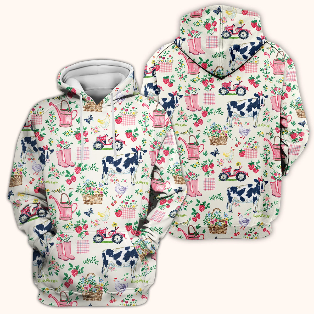Strawberry Cow Country Style Scrub Top, Comfortable Scrubs for Nurses