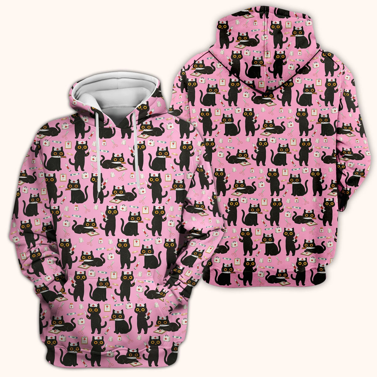 Cute Black Cat Nurse Scrub Top