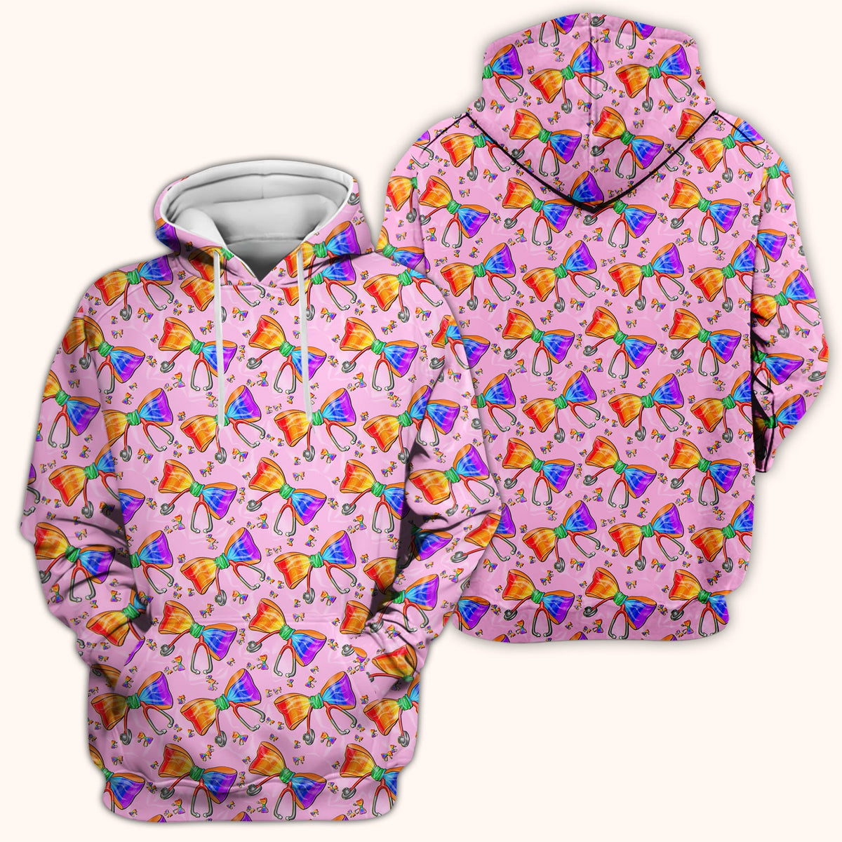 Colorful Rainbow Bow Stethoscope Nurse Scrub Top