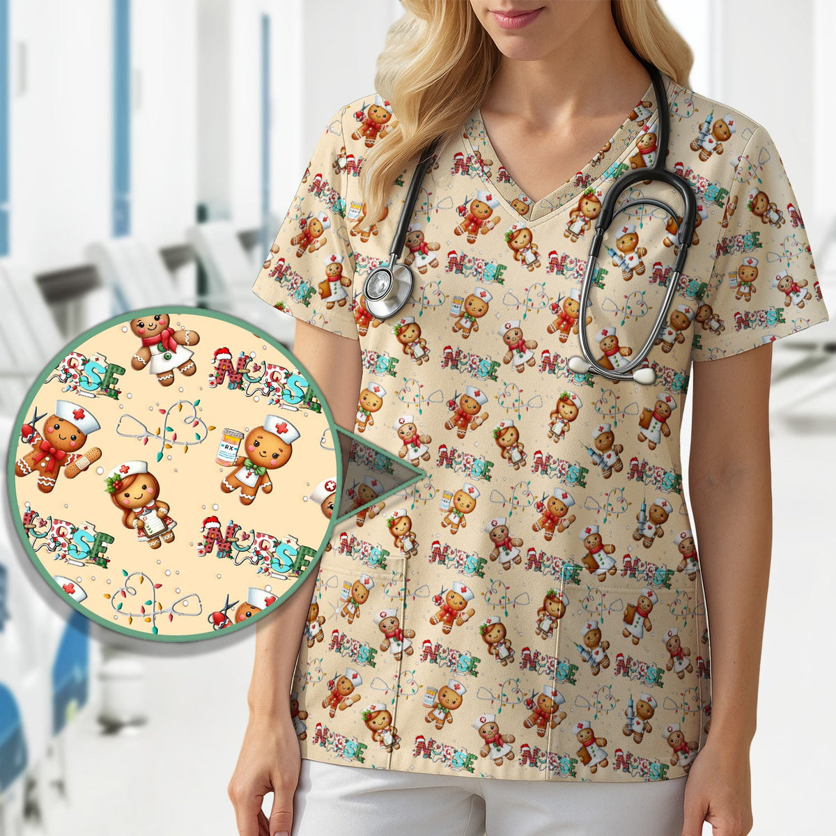 Gingerbread Cookie Nurse Scrub Top - Christmas Gift