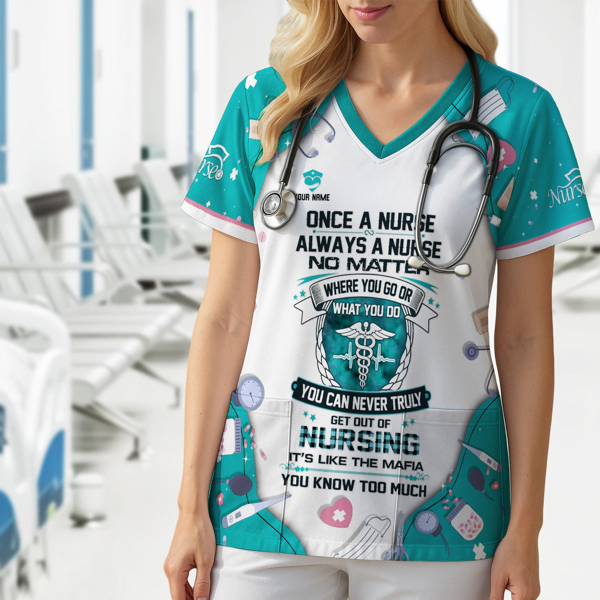 Personalized Once A Nurse Medical Tools Scrub Top