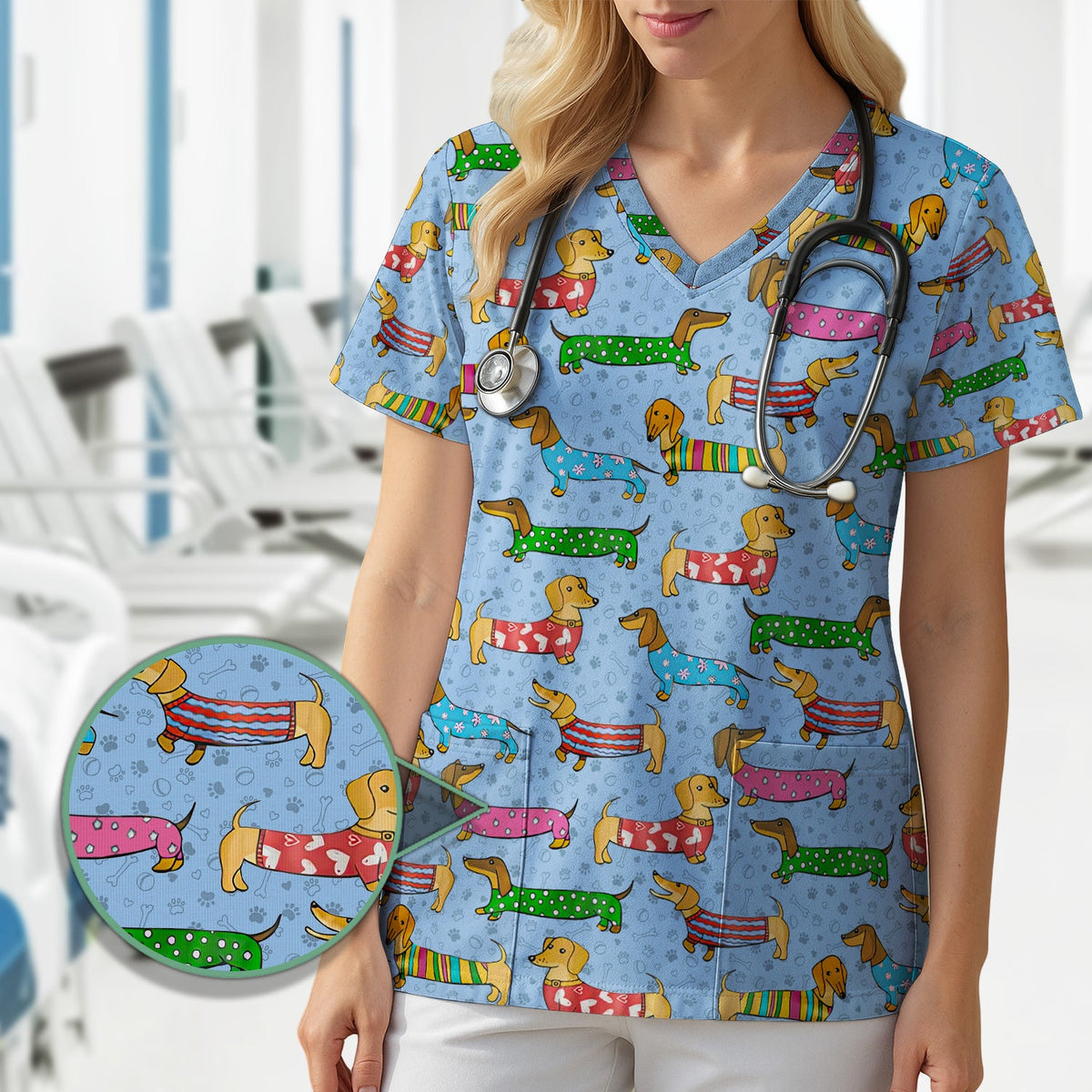 Dachshund Dog Nurse Scrub Top