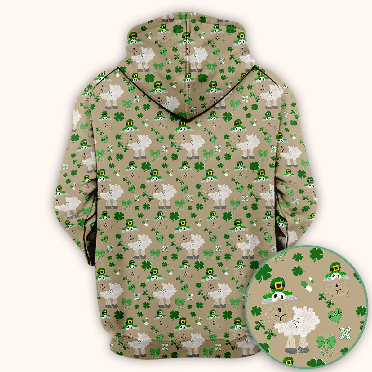 Nurse St. Patrick's Day Scrubs Top, Cute Sheep Shamrock Pattern Nurse Shirt, Breathable Fabrics Nursing Uniform