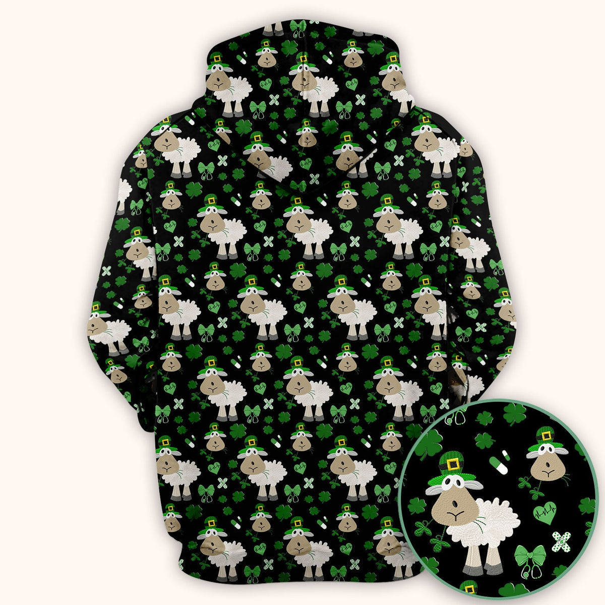 Nurse St. Patrick's Day Scrubs Top, Cute Sheep Shamrock Pattern Nurse Shirt, Breathable Fabrics Nursing Uniform