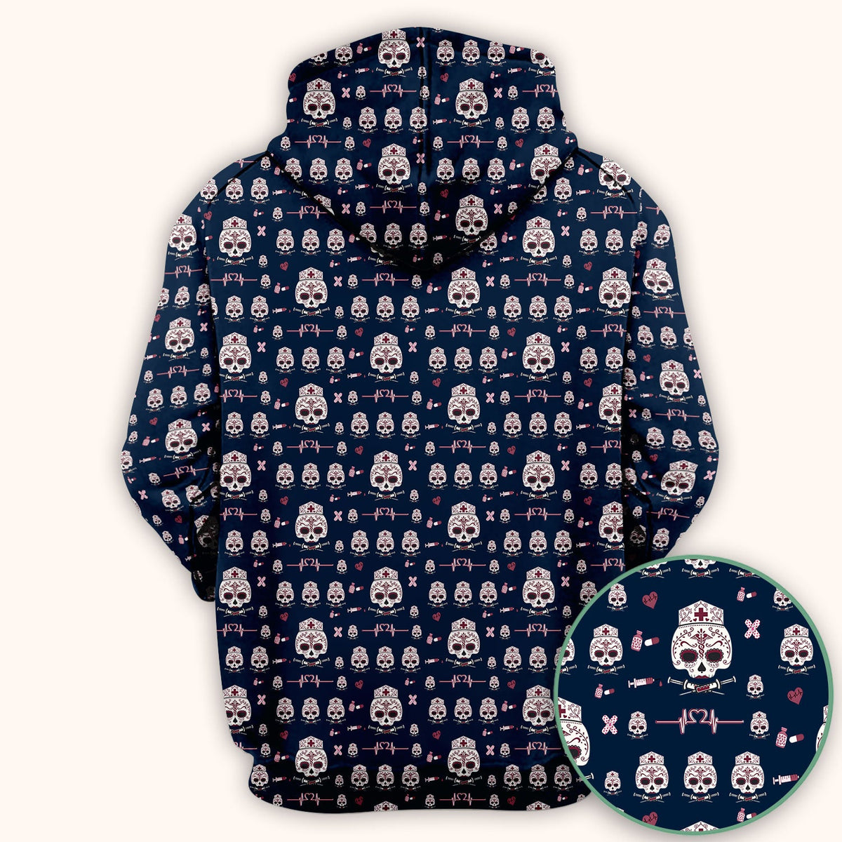 Sugar Skull Scrub Top, Skull Pattern Scrub Shirt, Breathable Fabrics Nursing Uniform