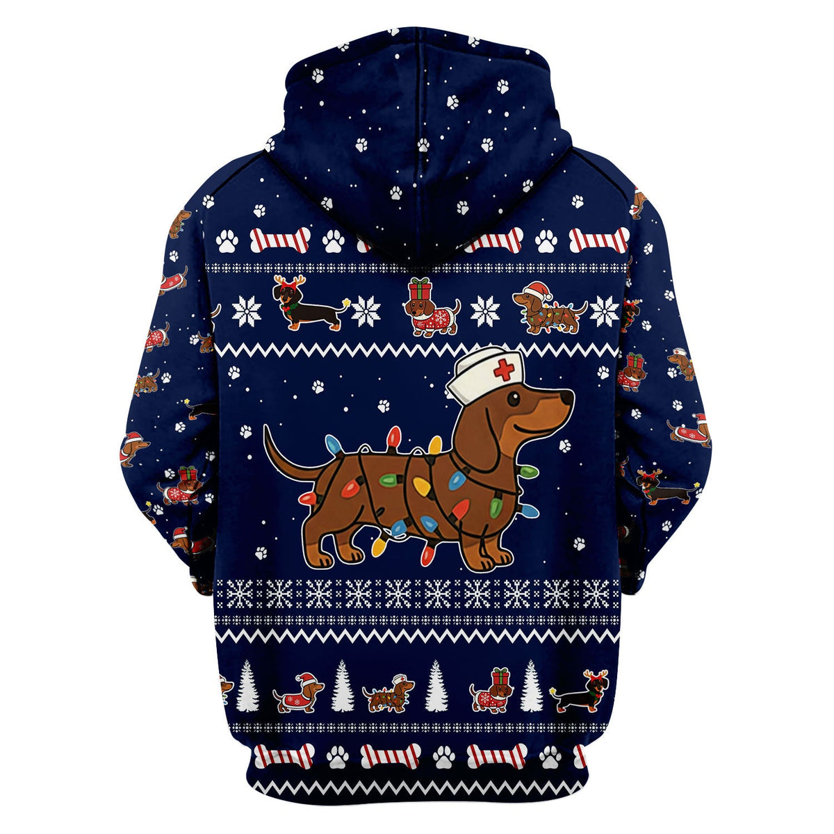 Christmas Dachshund Nurse Scrub Top for Women - Cute Sausage Dog Wearing Lights - Funny Holiday Medical Shirt Gift for RN CNA LPN