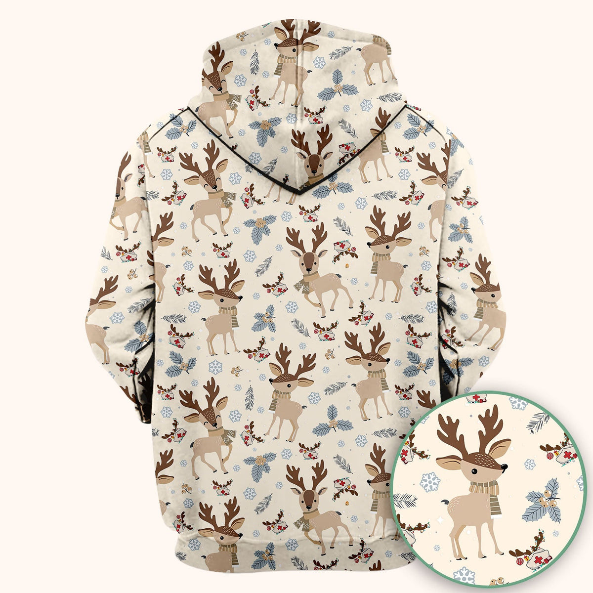 Reindeer Christmas Scrub Top - Cozy Beige Holiday Nurse Shirt with Cute Deer Pattern - Festive Medical Scrubs for Women RN CNA LPN