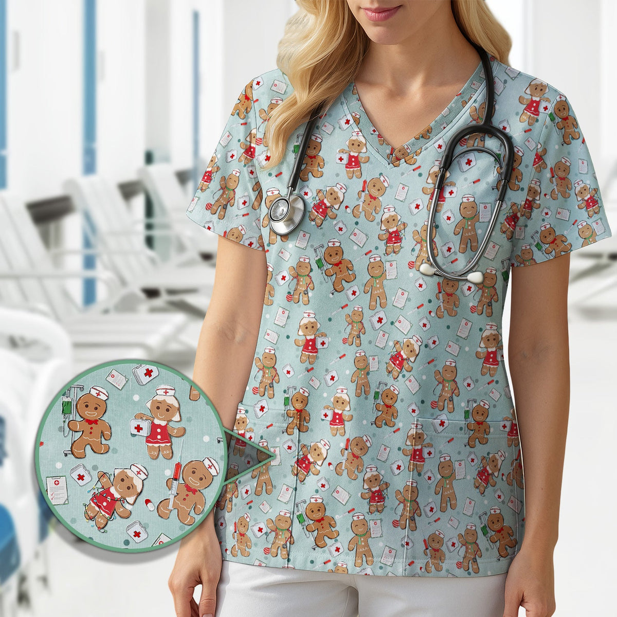 Gingerbread Man Scrub Top - Christmas Gift For Nurse