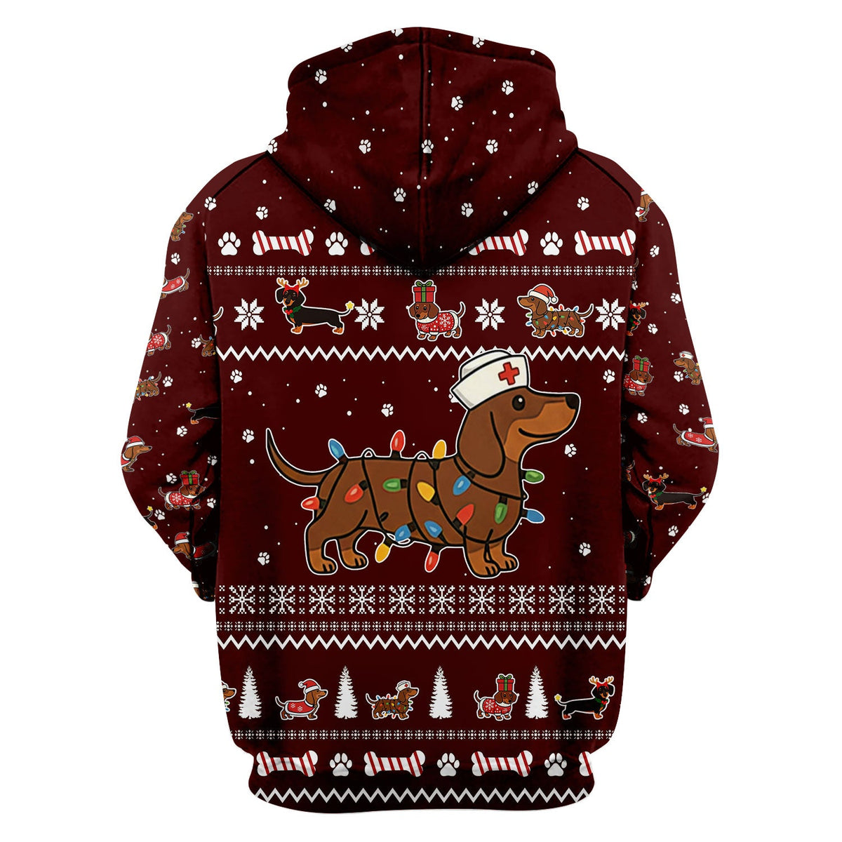 Christmas Dachshund Nurse Scrub Top for Women - Cute Sausage Dog Wearing Lights - Funny Holiday Medical Shirt Gift for RN CNA LPN