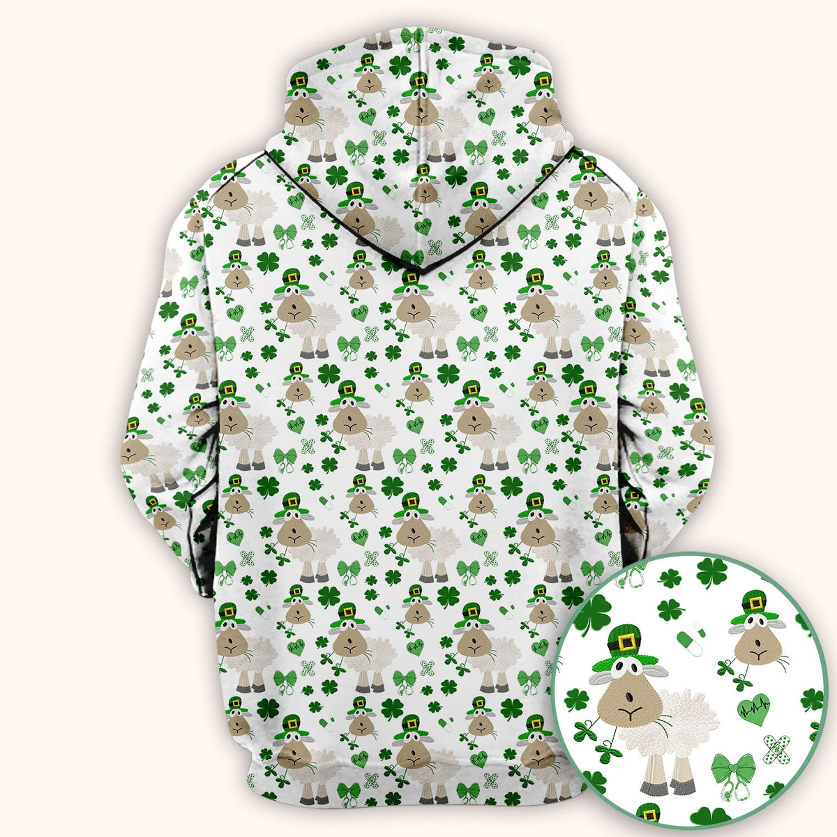 Nurse St. Patrick's Day Scrubs Top, Cute Sheep Shamrock Pattern Nurse Shirt, Breathable Fabrics Nursing Uniform