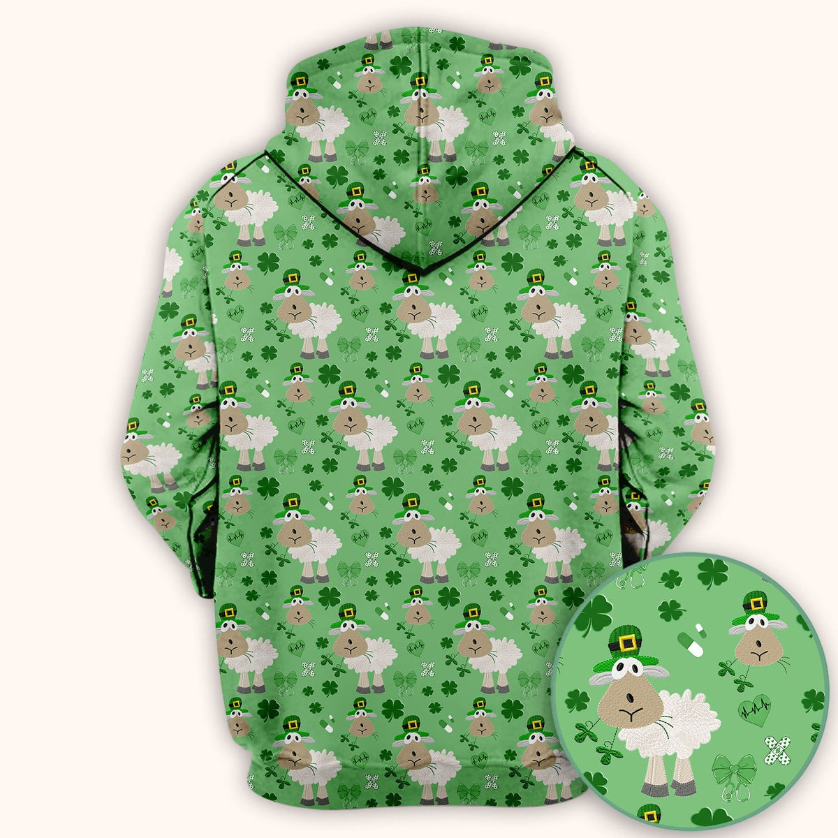 Nurse St. Patrick's Day Scrubs Top, Cute Sheep Shamrock Pattern Nurse Shirt, Breathable Fabrics Nursing Uniform