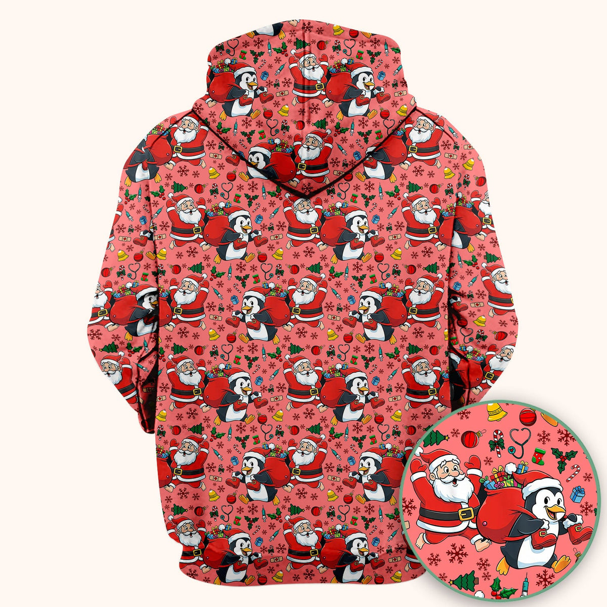 Penguin Santa Nurse Scrub Top - Christmas Gift