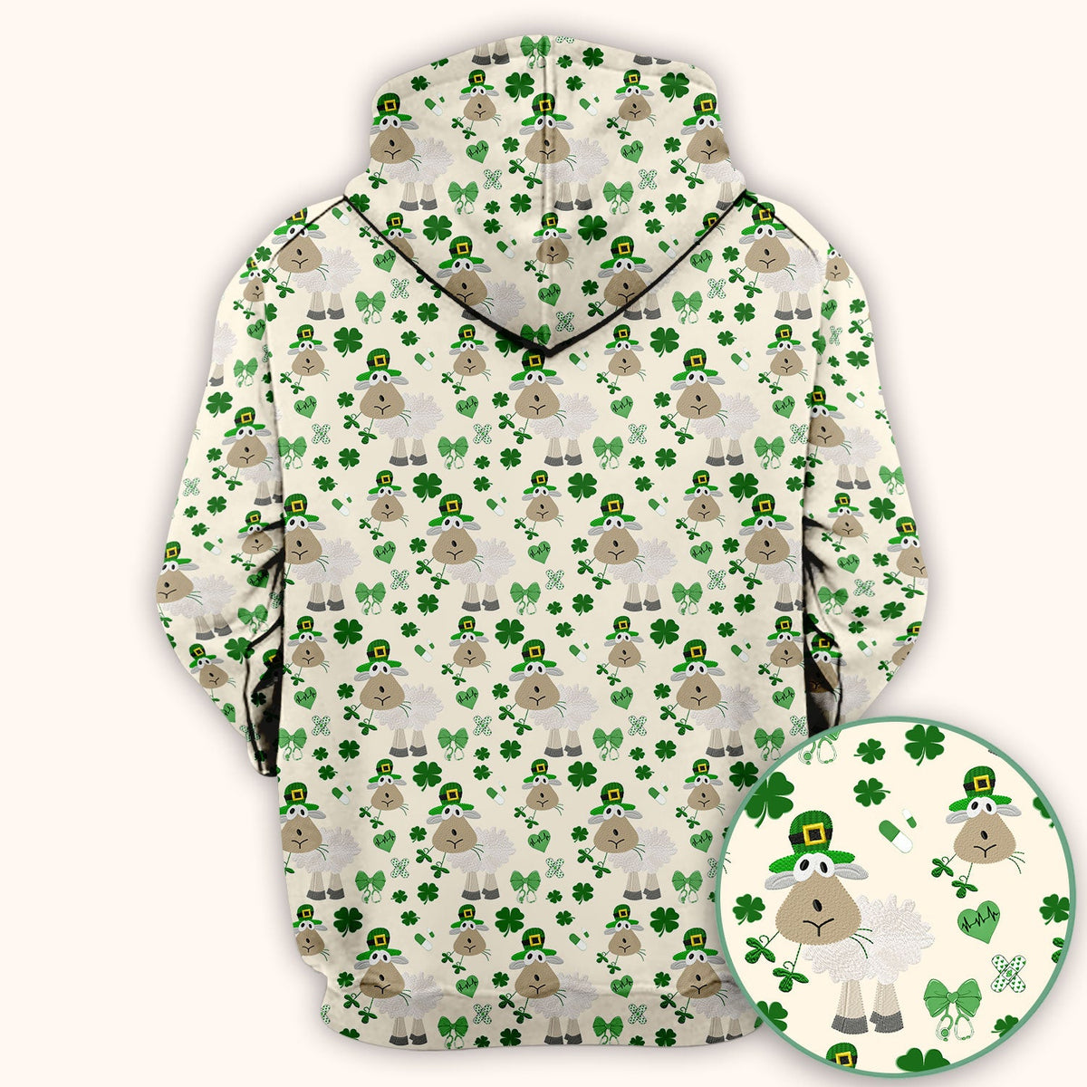 Nurse St. Patrick's Day Scrubs Top, Cute Sheep Shamrock Pattern Nurse Shirt, Breathable Fabrics Nursing Uniform