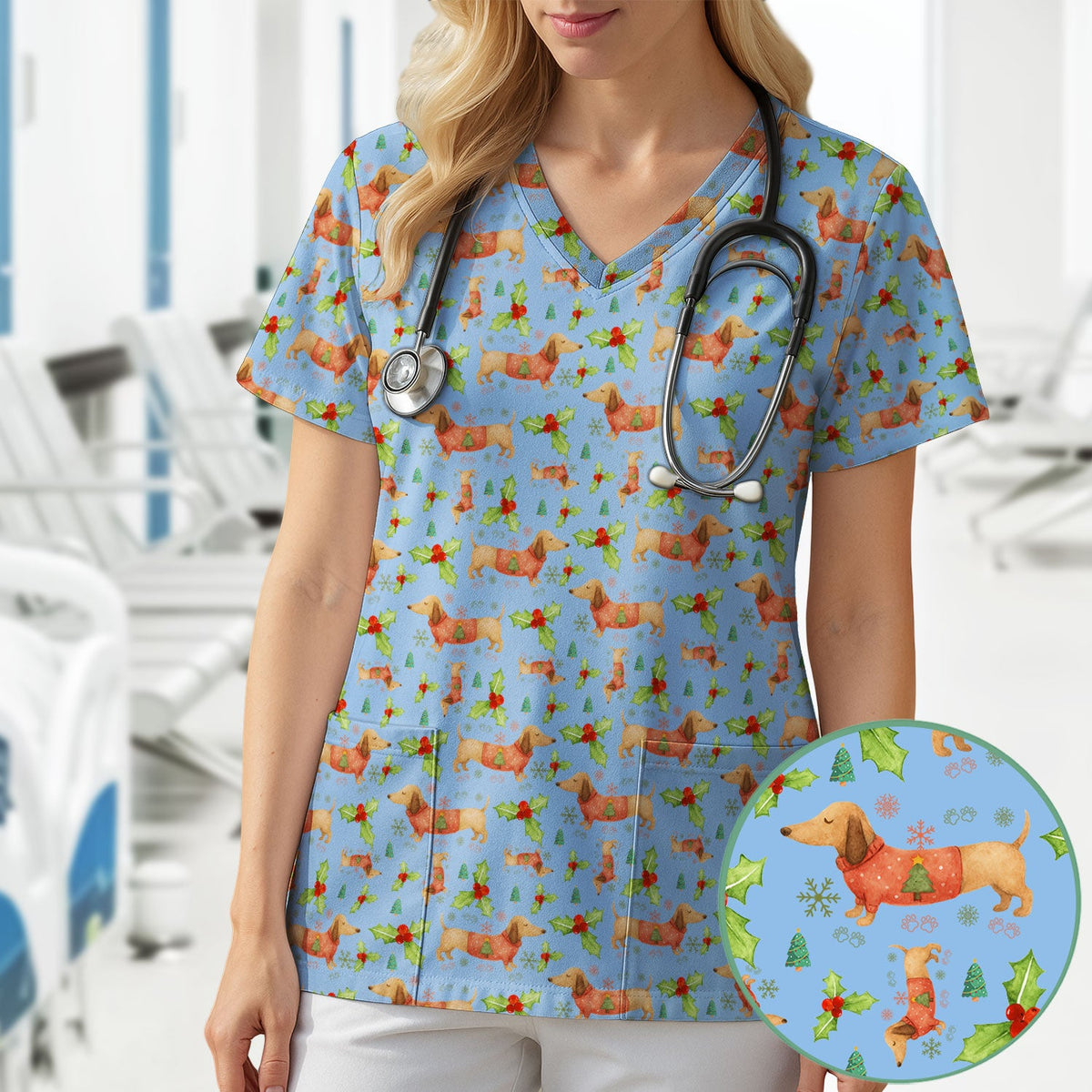 Dachshund Nurse Scrub Top - Christmas Gift