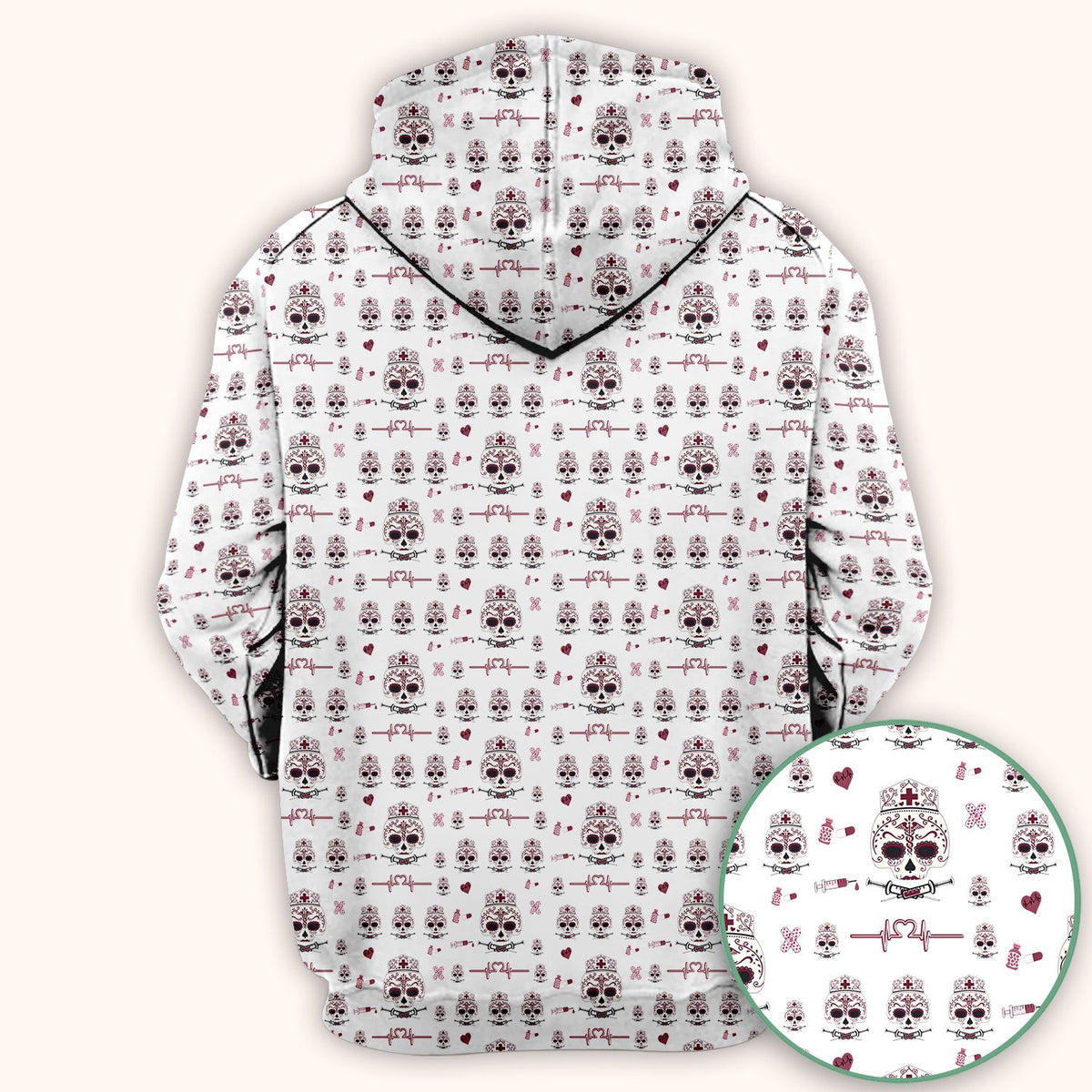 Sugar Skull Scrub Top, Skull Pattern Scrub Shirt, Breathable Fabrics Nursing Uniform
