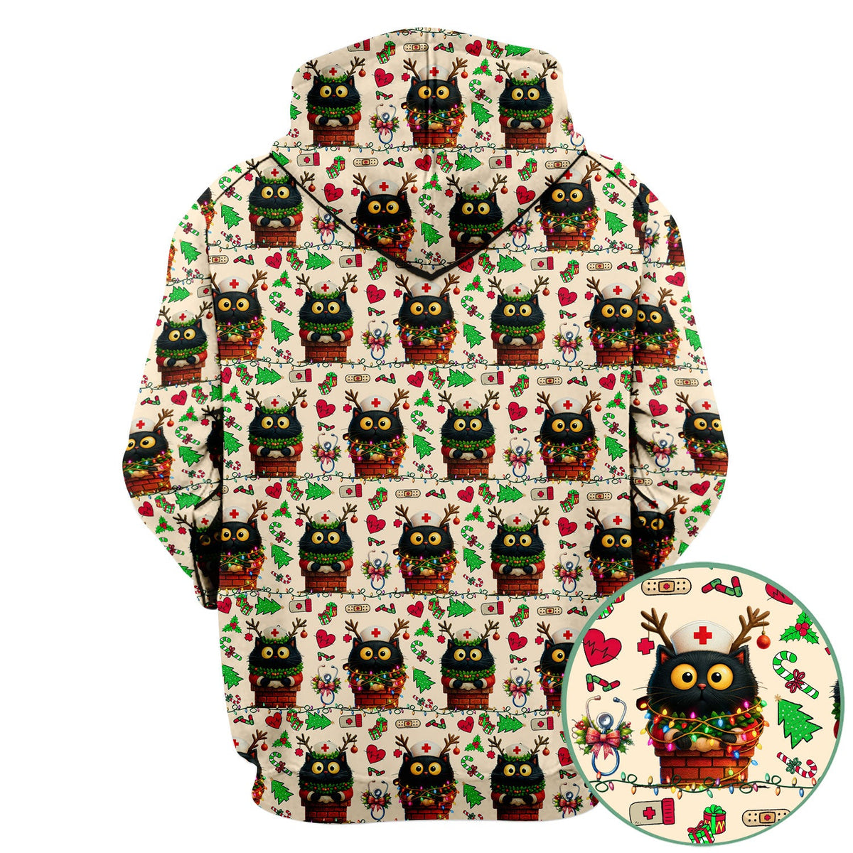 Reindeer Cat Christmas Lights Nurse Scrub Top