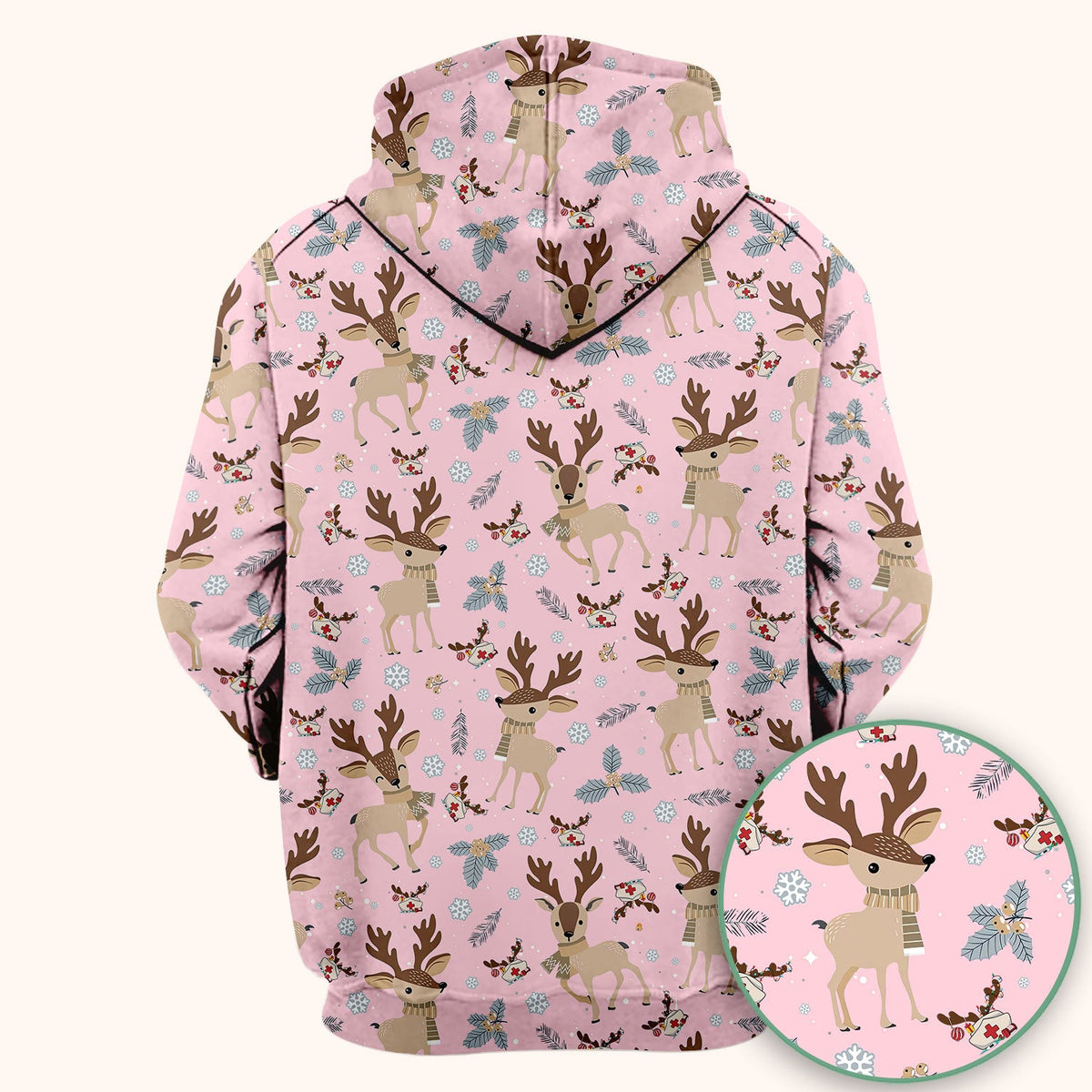 Reindeer Christmas Scrub Top - Cozy Beige Holiday Nurse Shirt with Cute Deer Pattern - Festive Medical Scrubs for Women RN CNA LPN