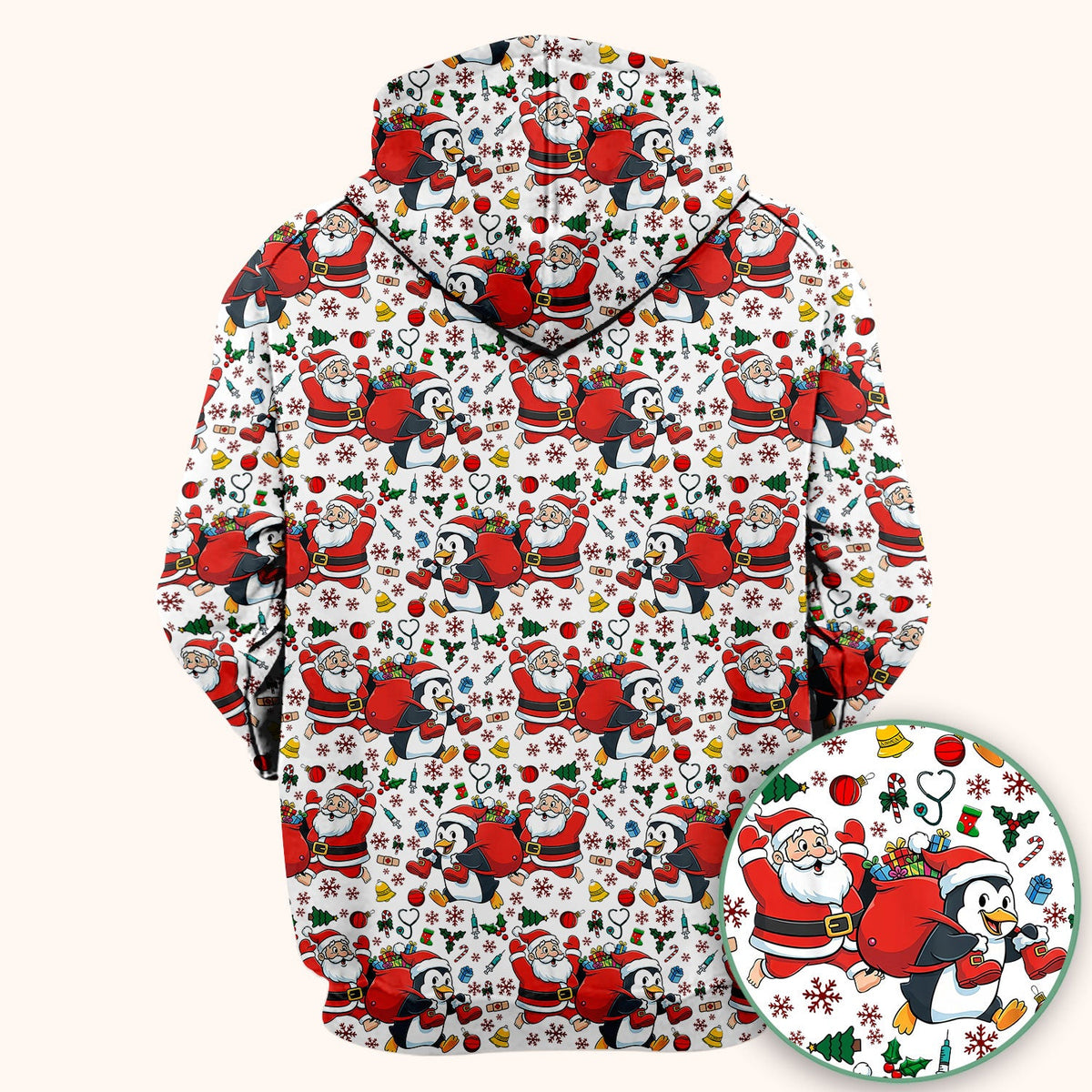 Penguin Santa Nurse Scrub Top - Christmas Gift