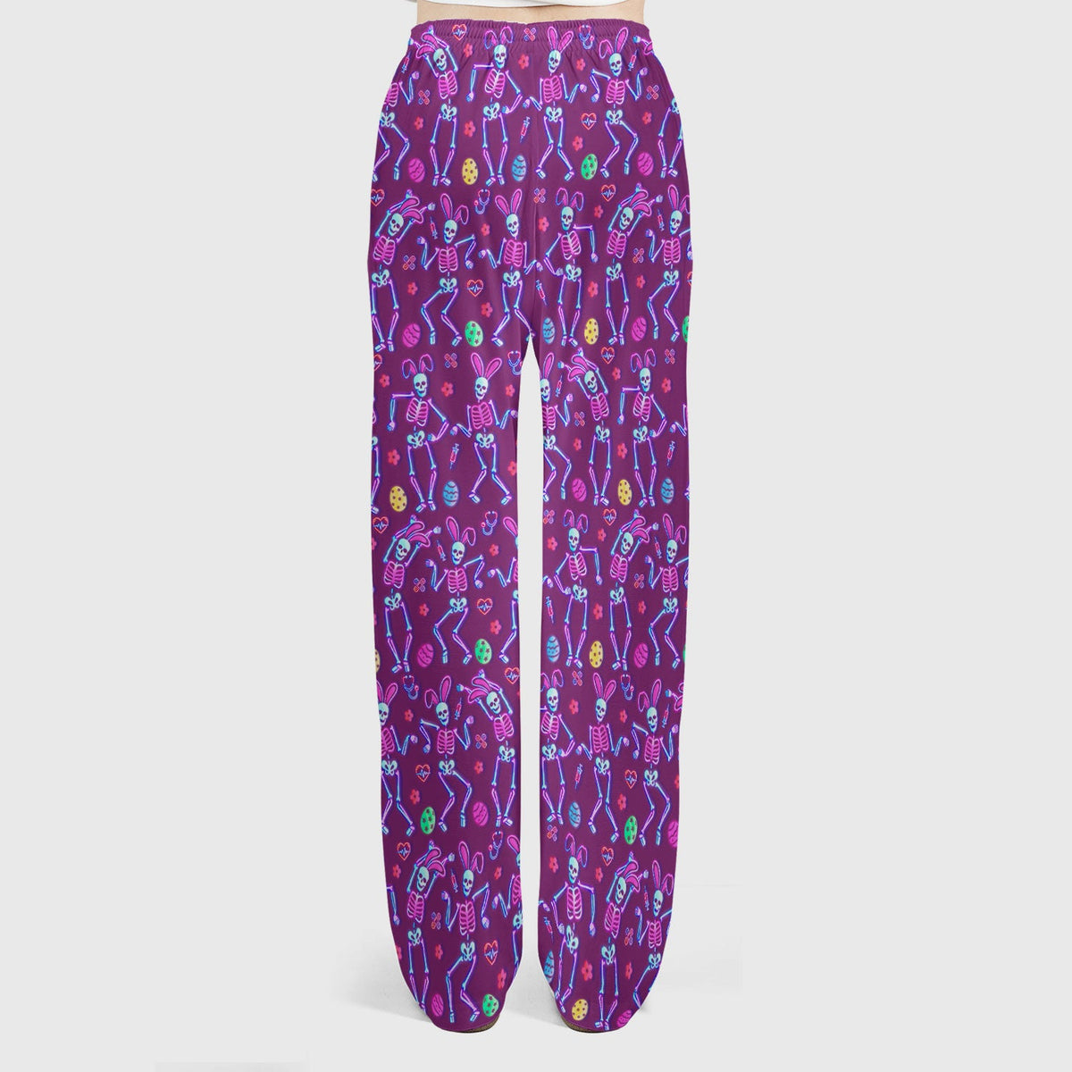 Neon Easter Skeleton Print Scrub Set, Scrub Pants and V Neck Top