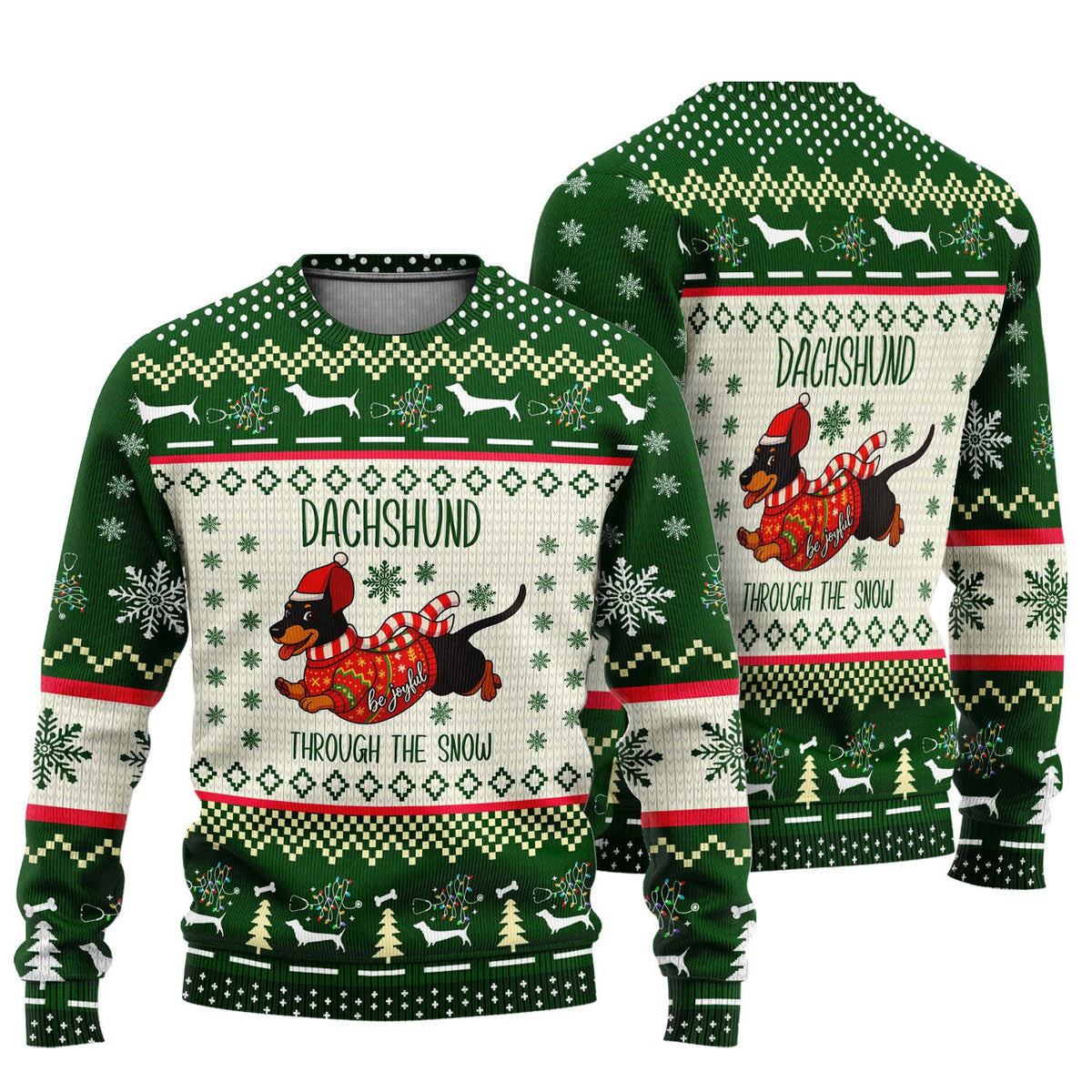 Wiener Dog Through The Snow Ugly Christmas Sweater