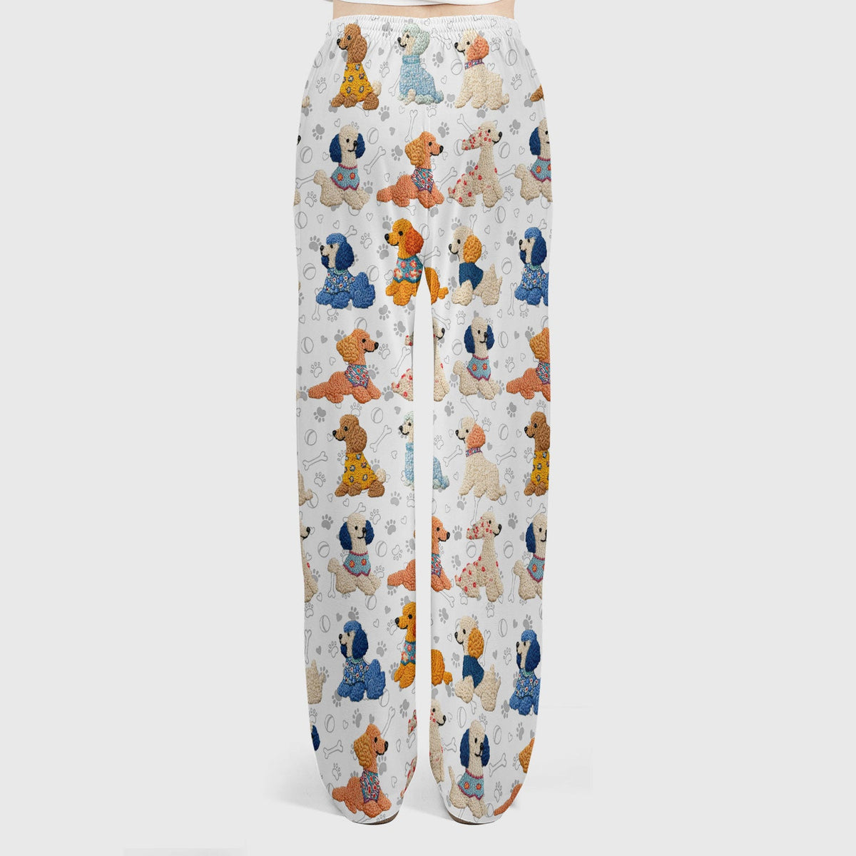 Cute Colorful Poodle Pattern Scrub Set, Scrub Pants and V Neck Top
