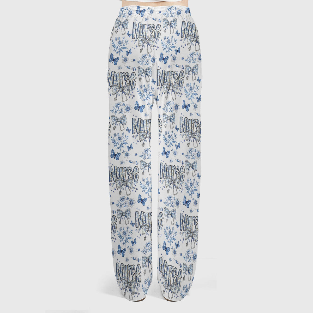 Blue Nurse Bow Butterfly Floral Scrub Set