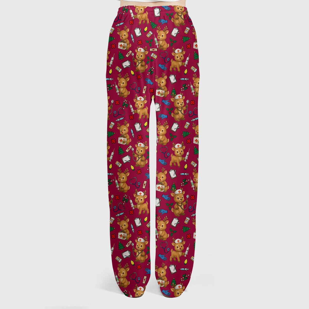 Christmas Scrub Tops and Pants - Reindeer Pattern Nurse Scrub Set - Cute Holiday Medical Print Scrubs for Women RN LPN CNA