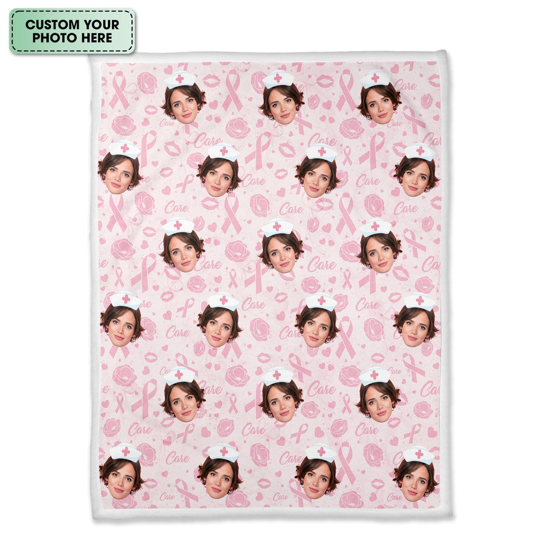 Personalized Breast Cancer Pink Ribbon Face Nurse Blanket